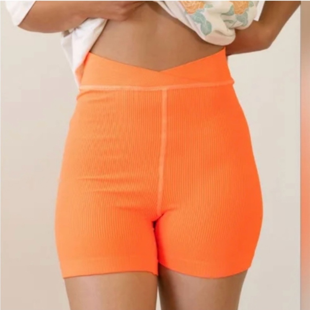 FP Movement by Free People High-Waist Ribbed Neon Orange Bike Shorts